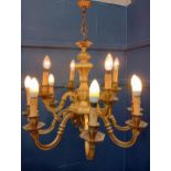 Twelve branch brass chandelier {H 78cm x Dia 70cm }