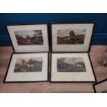 Set of four framed coloured Hunting prints. {30 cm H x 39 cm W}.