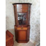 Art Nouveau mahogany glazed corner cabinet {179 cm H x 80 cm W x 62 cm D}.