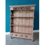 Stripped pine wall hanging plate rack {96cm H x 69cm W x 14cm D}