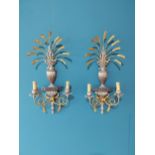 Pair of exceptional quality carved wooden and gilded metal Italian wheatsheaf wall sconces {72 cm