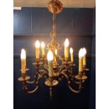 Twelve branch bronze chandelier {H 82cm x Dia 70cm }