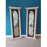 Rare pair of Art Nouveau Oriental reverse glass panels mounted in painted mahogany frames {186 cm