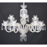 Irish crystal 12 branch chandelier. {80cm H x 75cm Dia}