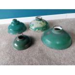 Set of four 1940's enamel industrial light shades {Largest: 16cm H x 36cm Dia. Smallest 16cm H x