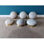 Set of six end of day glass and brass shades {Each 15cm H x 33cm Dia.}