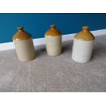 Four early 20th C. glazed stoneware whiskey flagons {33 cm H x 18 cm Dia.}.