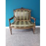 Good quality French giltwood and upholstered two seater hall bench on reeded legs {110cm H x 100cm W