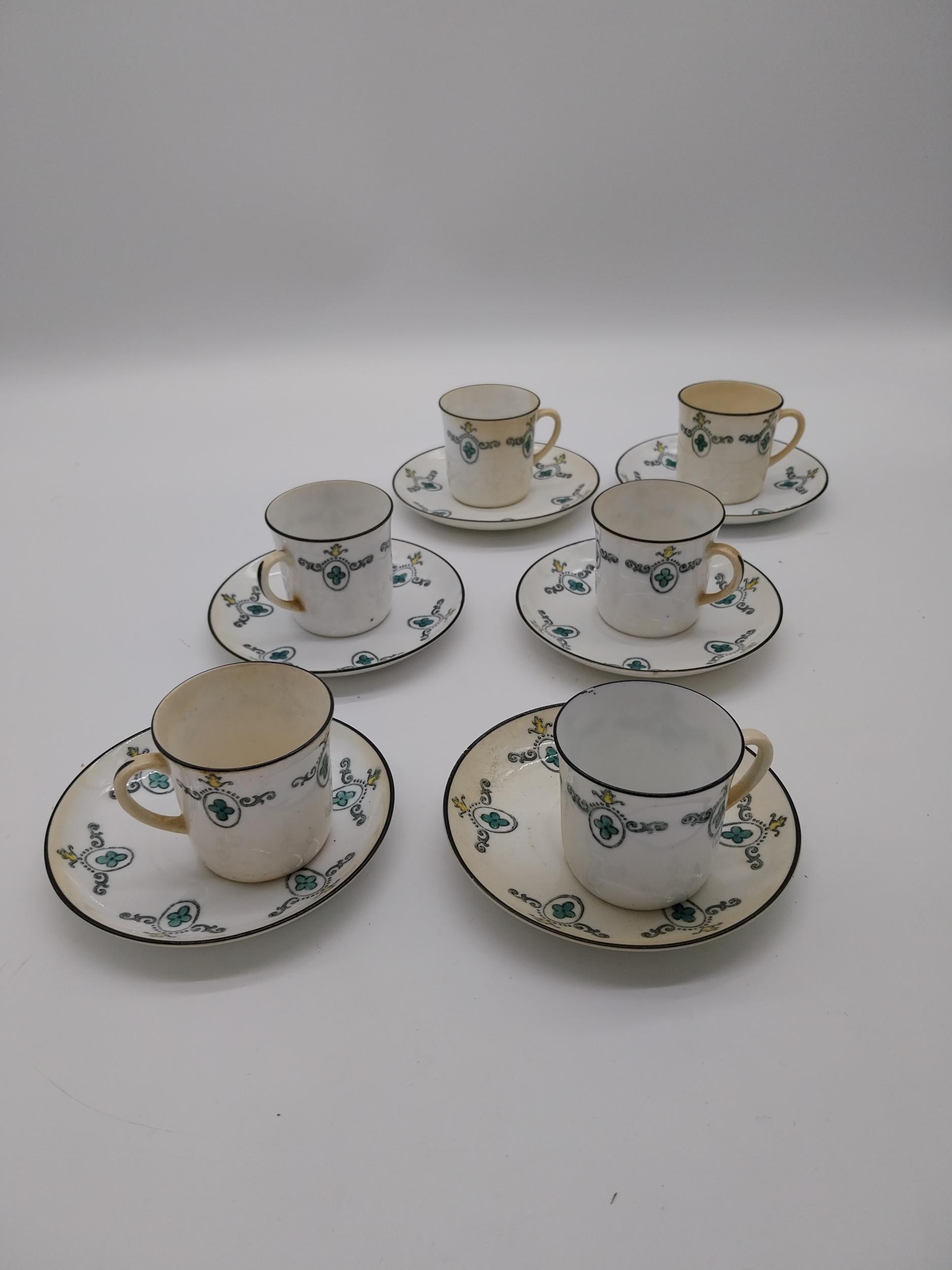 Six teacups and six saucers Wellington China Norton & Sons, Dublin.