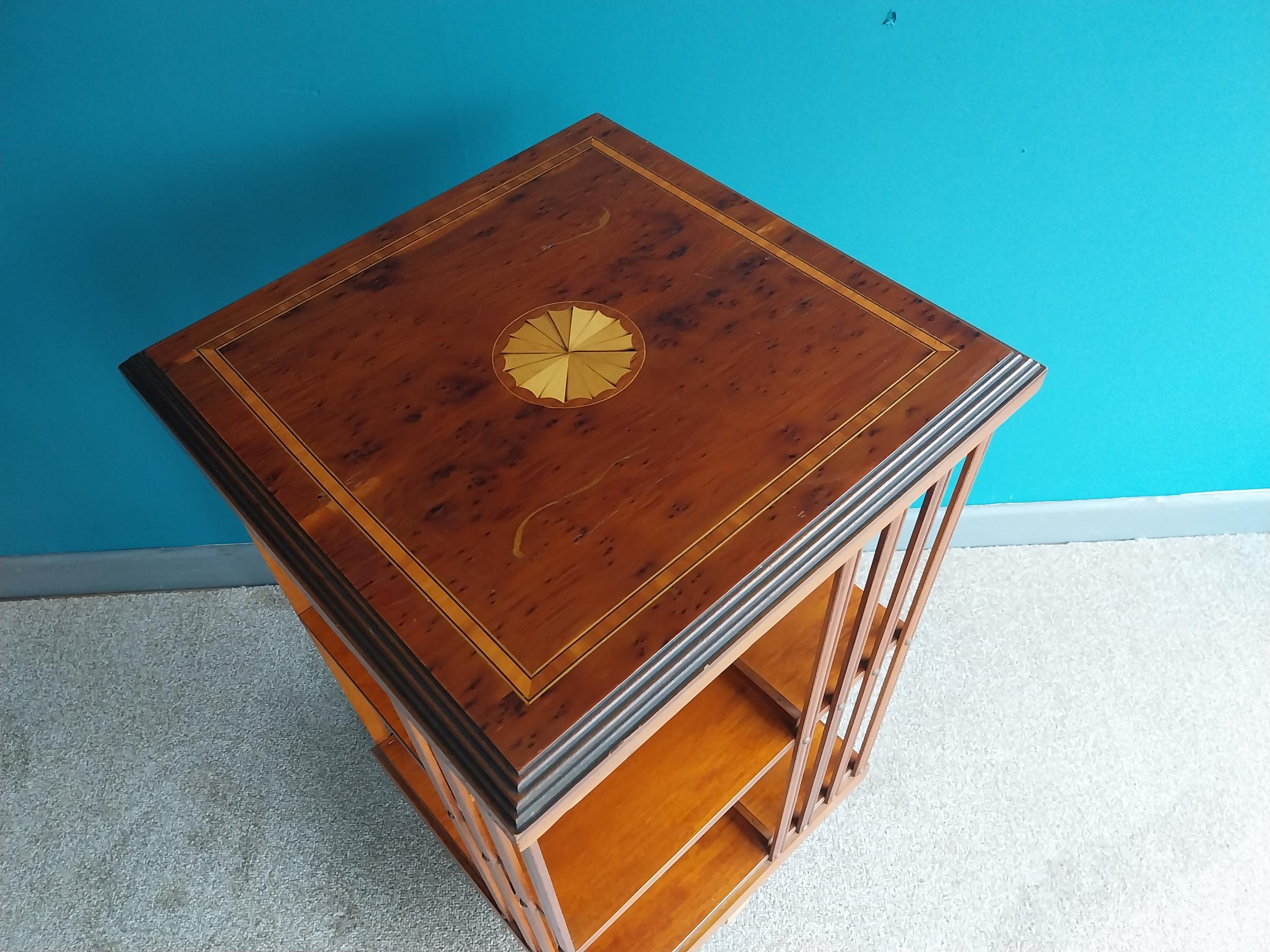 Good quality 1950s yew wood and satinwood inlaid revolving bookcase in the 19th C. style {84 cm H - Image 2 of 3