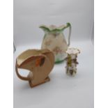 Victorian ceramic water jug, Art Deco water jug and German ceramic vase {27 cm H x 26 cm W x 22 cm