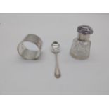 Misc. lot of English silver, napkin ring Hallmarked in London 1919 Maker. EB&S Ltd. Wt: 8grs. {