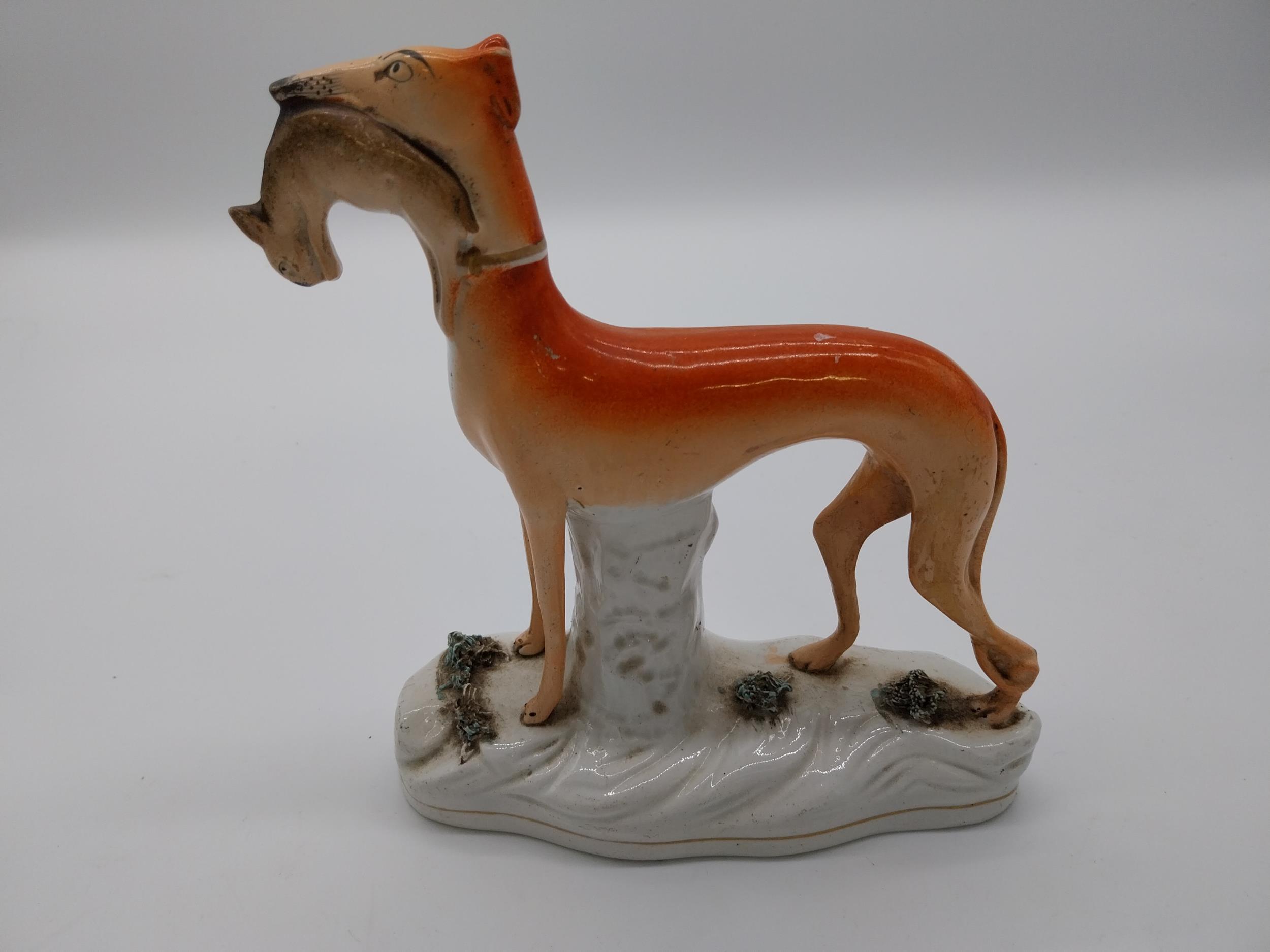 Staffordshire figure of Greyhound {20 cm H x 18 cm W}, Dutch blue and white cow and milk maid and - Image 4 of 6
