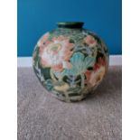 Hand painted ceramic vase decorated with Lotus flowers {40 cm H x 39 cm Dia.}.