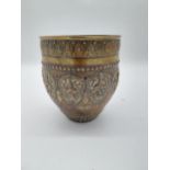19th C. embossed brass and copper Indian vase {18 cm H x 16 cm Dia.}.
