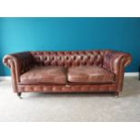 Good quality hand dyed leather deep buttoned two and a half seater chesterfield with brass studs