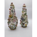 Pair of 19th C. German hand painted ceramic lidded vases {33 cm H x 14 cm Dia.}.