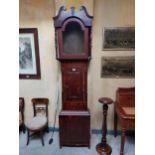 19th. C. mahogany long cased clock with painted arched dial { 237cm H X 55cm W X 23cm D }.