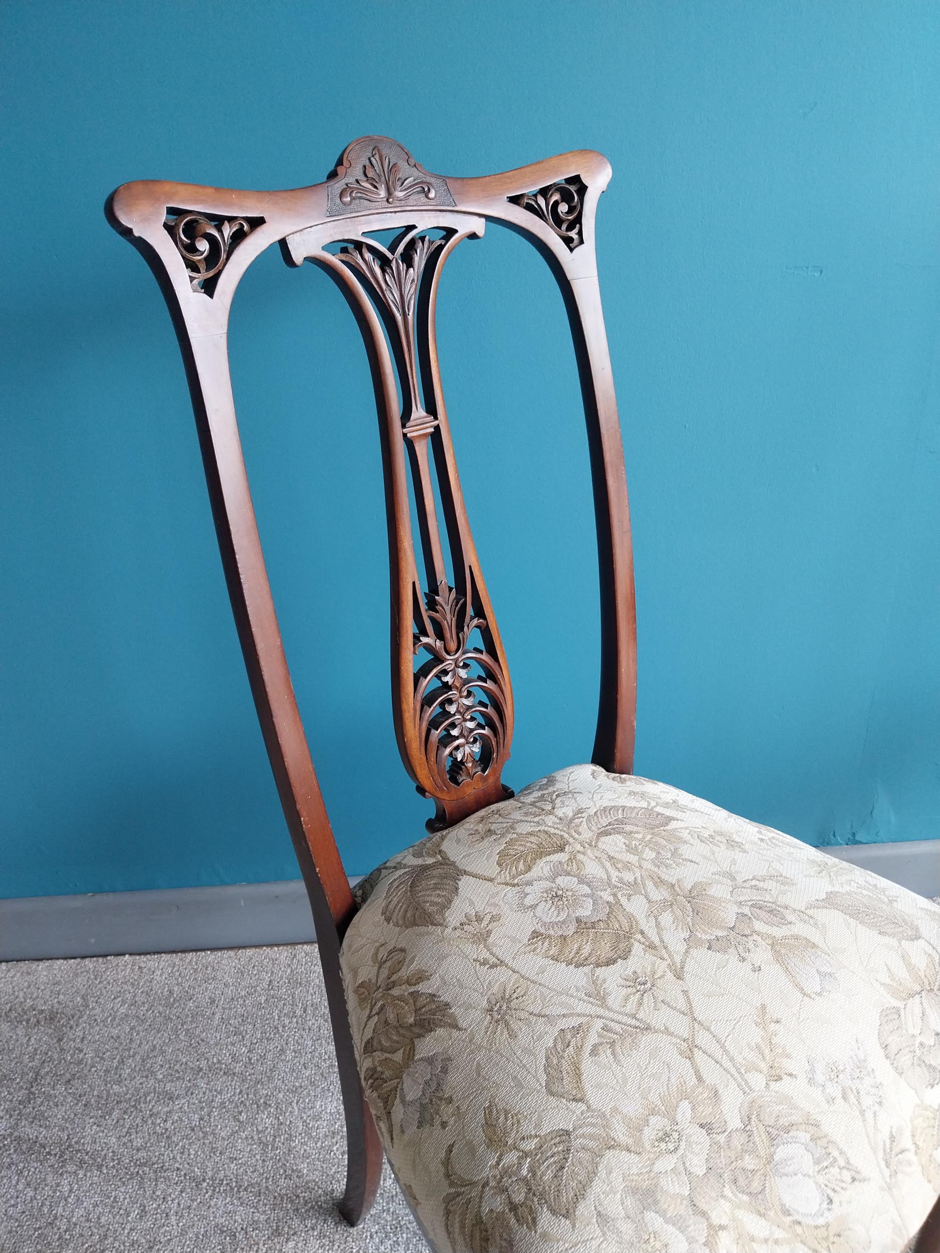 Pair of Edwardian mahogany side chairs with upholstered seat raised on cabriole legs {93 cm H x 44 - Image 2 of 3