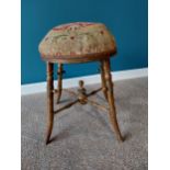 Early 19th C. giltwood stool with tapestry upholstered seat raised on turned legs {55 cm H x 40 cm