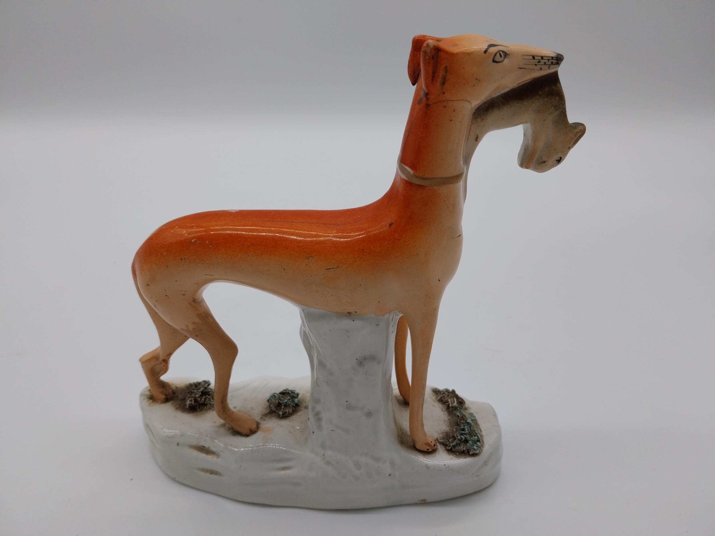 Staffordshire figure of Greyhound {20 cm H x 18 cm W}, Dutch blue and white cow and milk maid and - Image 5 of 6