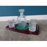 Royal Doulton lead crystal whiskey decanter and four glasses on mahogany stand {overall:23cm H x