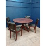 Pedestal table and four deep button leather chairs {Table H 75cm x Dia 122cm Chairs H 87cm x W