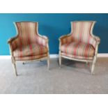 Pair of good quality early 19th C. painted walnut and upholstered armchairs in the Empire style {