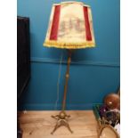 Early 20th C. brass standard lamp with cloth shade. {170 cm H x 58 cm W x 44 cm D}.