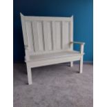 Painted pine hall bench in the Irish Country style {130 cm H x 120 cm W x 48 cm D}.