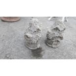 Pair of moulded concrete models of Fairy Houses {34 cm H x 23 cm Dia.}.