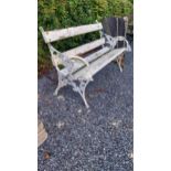 19th C. cast iron garden two seater bench with bramble design and wooden lats seat {80 cm H x 125 cm