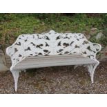 Cast aluminium fern garden bench with wooden seat {H 90cm x W 150cm x D 60cm}