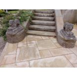 Pair of stone models of seated Lions {H 45cm x W 28cm x D 66cm}