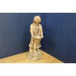 Terracotta glazed figure of a Girl holding bowl {H 90cm x W 31cm x D 36cm }