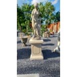 Good quality moulded stone statue of a Grecian Lady raised on square pedestal {Overall 190 cm H x 47