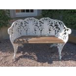 Cast aluminium floral two seater garden bench with wooden seat {H 81cm x W 118cm x D 34cm}