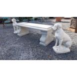 Pair of hand painted concrete models of seated Labrador dogs {45 cm H x 30 cm W x 40 cm D}.
