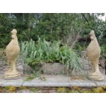 Pair of composition stone models of Cockerels {H 70cm x W 20cm x D 50cm}
