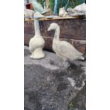 Pair of moulded sandstone models of Geese {62 cm H x 54 cm W x 25 cm D - 50 cm H x 52 cm W x 20 cm