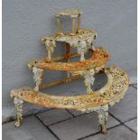 Cast iron half moon four tier plant stand in the Coalbrookdale style {100 cm H x 122 cm W x 61 cm