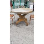 Good quality moulded sandstone garden table with tree branch decoration {80 cm H x 108 cm Dia}.