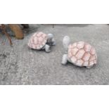 Pair of moulded stone models of Turtles {20 cm H x 32 cm W x 30 cm D}.