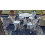 Set of four good quality French cast iron garden chairs {83 cm H x 38 cm W x 50 cm D}.