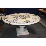 Round Italian handmade hand painted floral design table with brass inlaid {H 75cm x D 154cm }