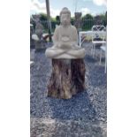 Composition model of a Buddha raised on tree trunk plinth {100 cm H x 45 cm W x 28 - Buddha 53 cm