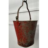 Galvanised red fire bucket circa 1920s {H 38cm x Dia 32cm }