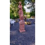 Good quality moulded stone statue of Venus De Milo raised on pedestal {200 cm H x 40 cm W x 40 cm