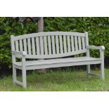 Painted Teak three seater garden bench with oval back {95 cm H x 150 cm W}.