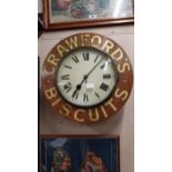 Rare early 20th C. single fusee Crawford's Biscuits advertising wall clock. {54 cm Dia. X 15 cm D}
